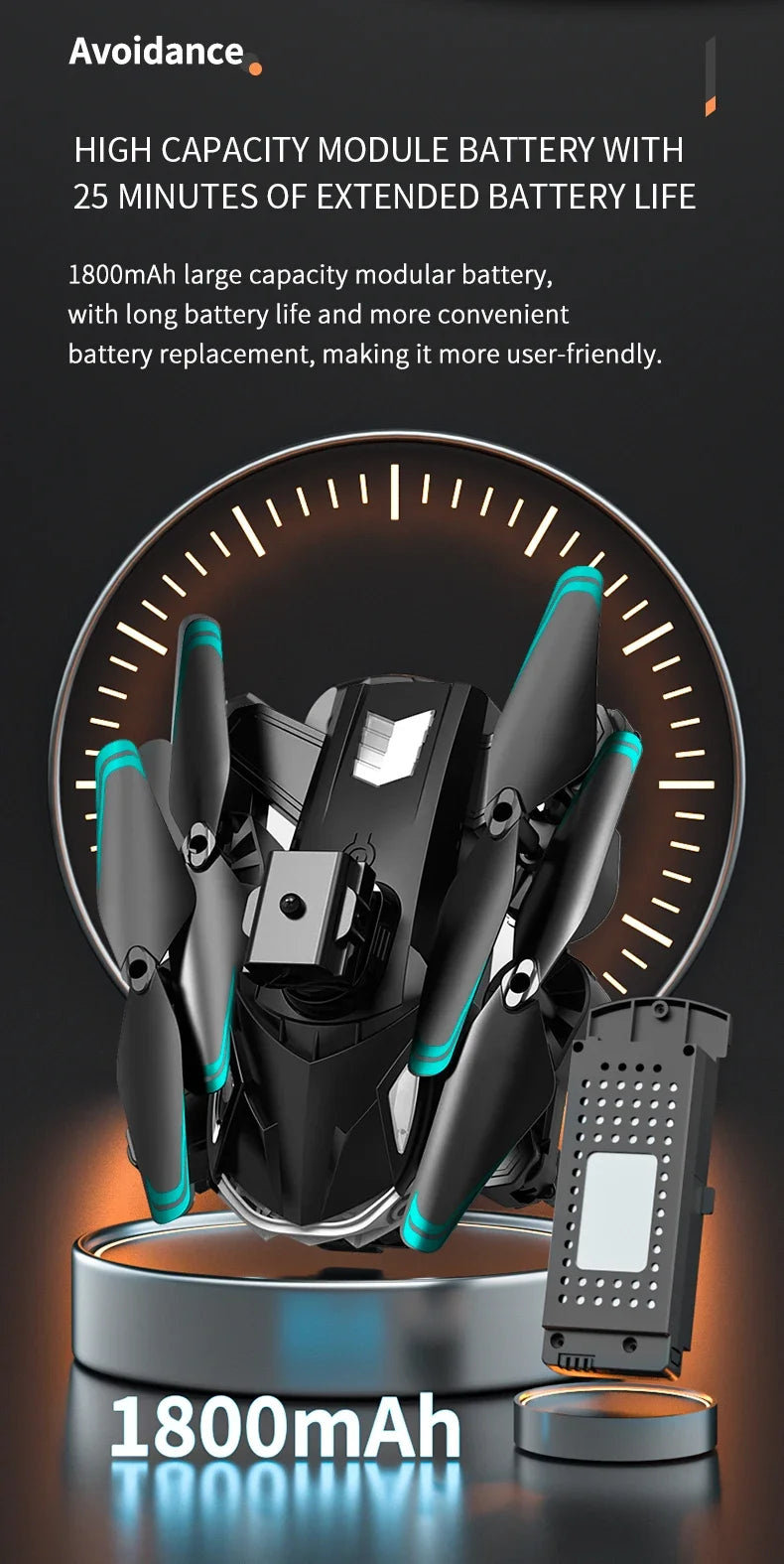 109L Drone, avoidance high capacity module battery with 25 minutes of extended battery life 