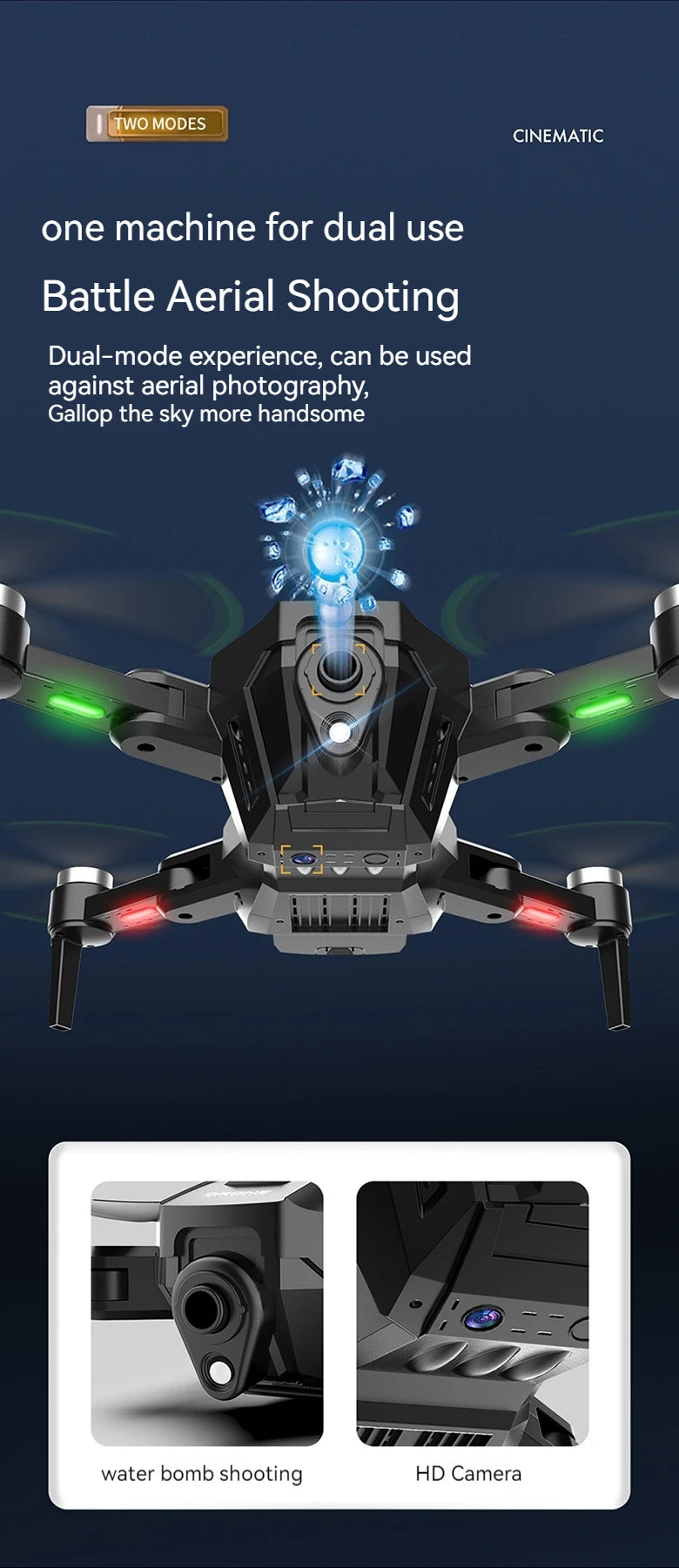 Water Bomb Drone, two modes cinematic one machine for dual use battle aerial shooting dual-