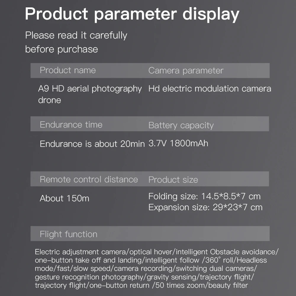 A9 PRO Drone, camera parameter a9 hd aerial photography drone drone camera drone