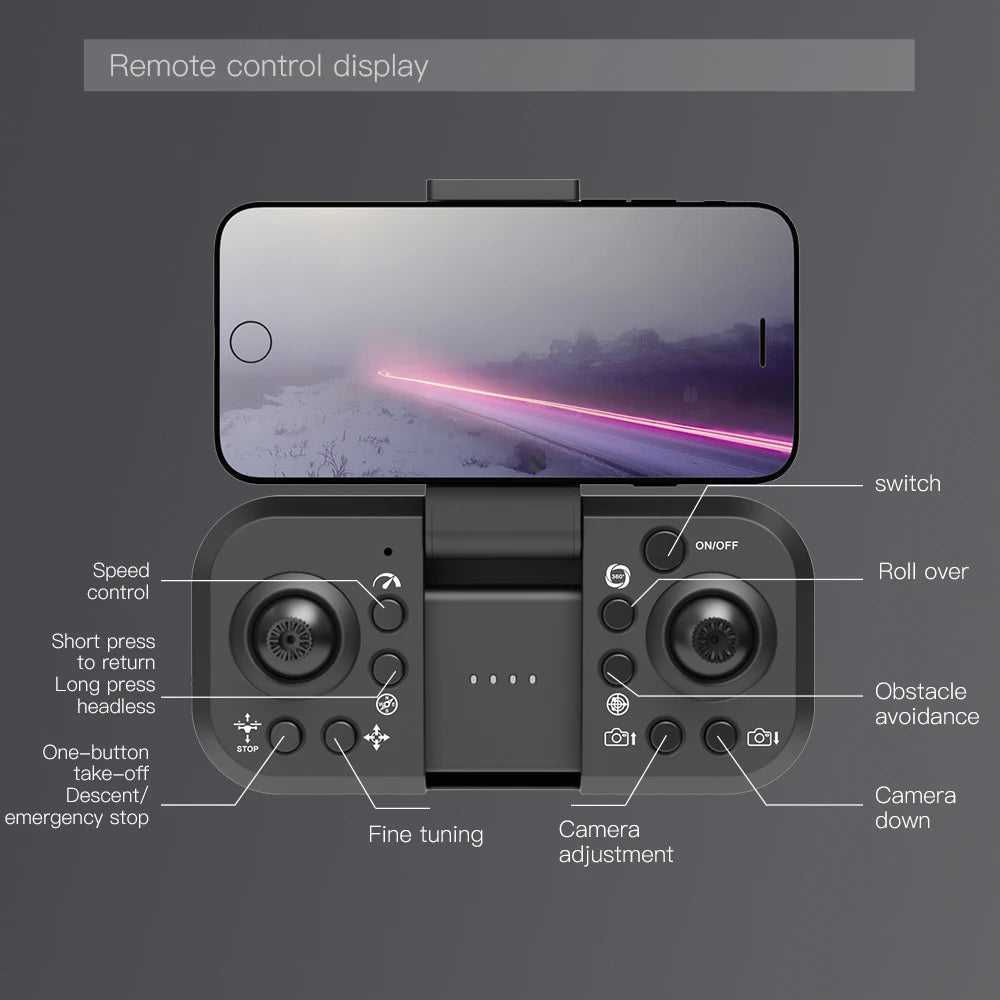 A9 PRO Drone, remote control display switch onioff speed roll over control short press to