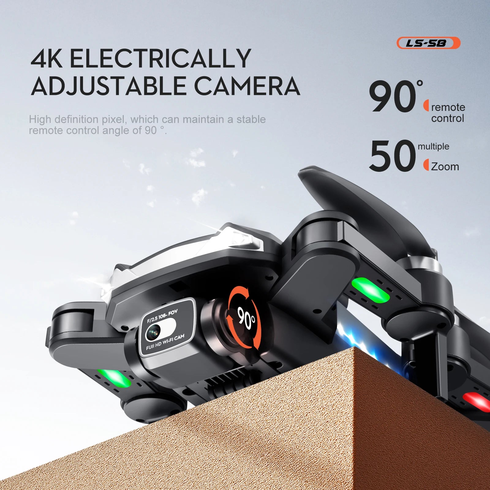LS58 Drone, ls-5o 4k electrically adjustable camera 90 remote high