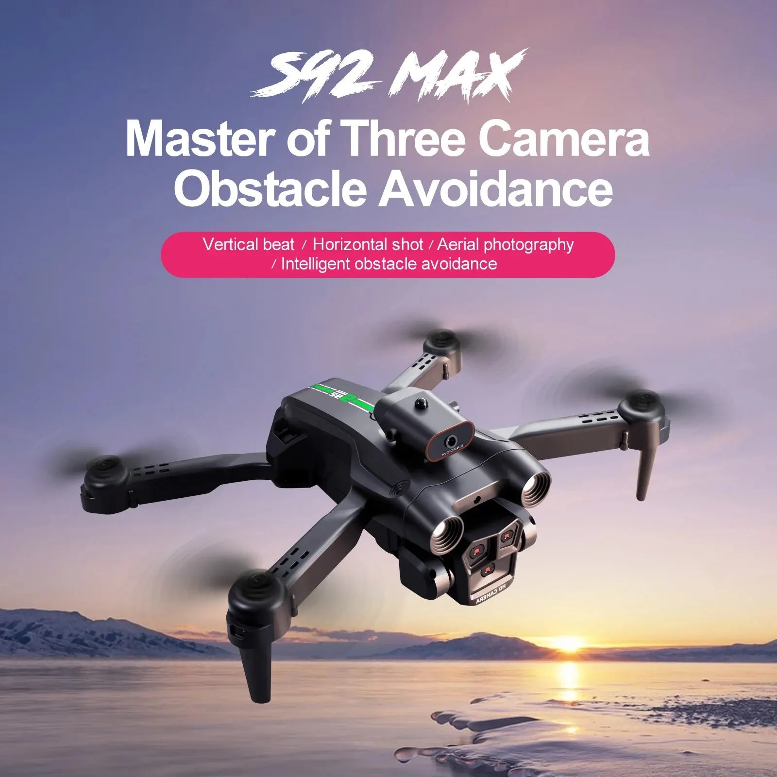 طائرة بدون طيار S92 - طائرة بدون طيار بكاميرا HD 4K مع قبضة عالية، قابلة للطي، جهاز تحكم عن بعد صغير، واي فاي، تصوير جوي، مركبة ذات أربع عجلات، ألعاب، كاميرا هليكوبتر 10 S92 Drone, 54max master of three camera obstacle avoidance avoda