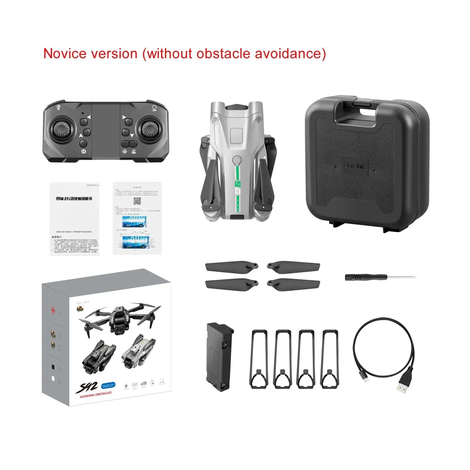 طائرة بدون طيار S92 - طائرة بدون طيار بكاميرا HD 4K مع قبضة عالية، قابلة للطي، جهاز تحكم عن بعد صغير، واي فاي، تصوير جوي، مركبة ذات أربع عجلات، ألعاب، كاميرا هليكوبتر 34 S92 Drone, novice version (without obstacle avoidance) drone mtal,z