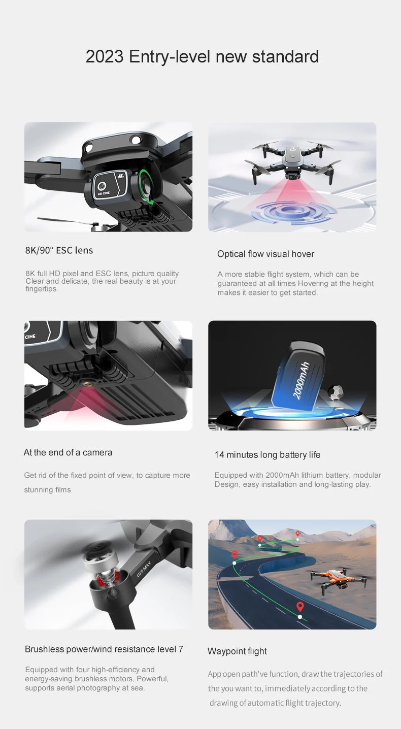 LU10 Drone, esc lens optical flow visual hover 8k full hd 