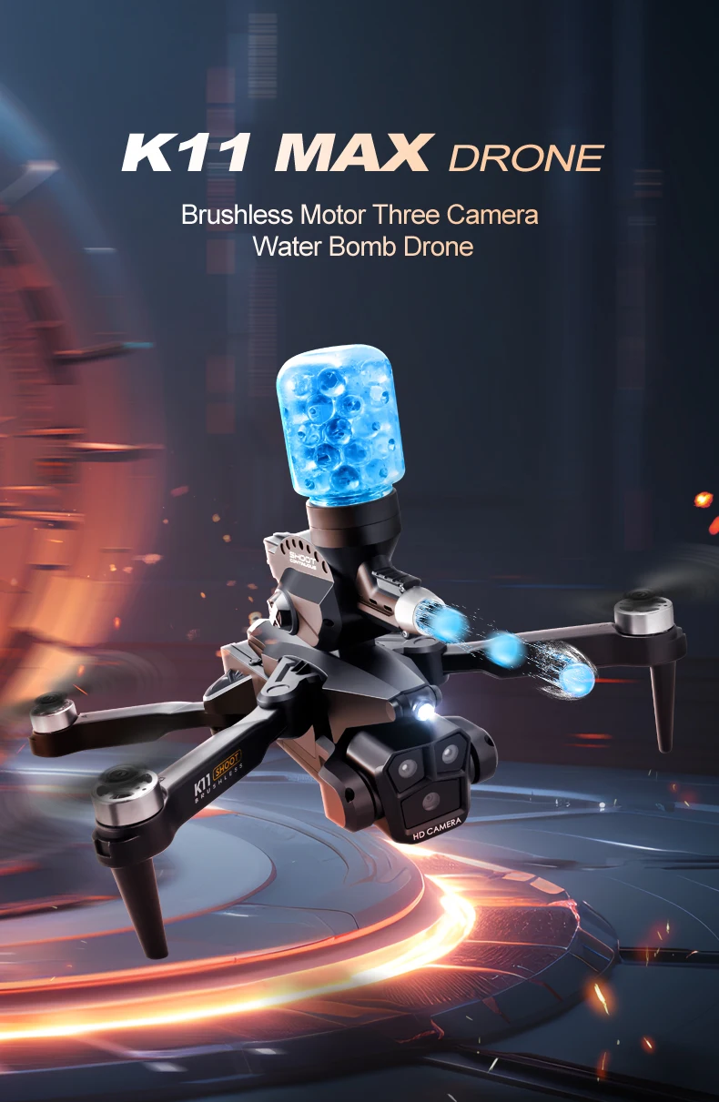 K11 Max Drone, k11 max drone brushless motor three camera water bomb drone 