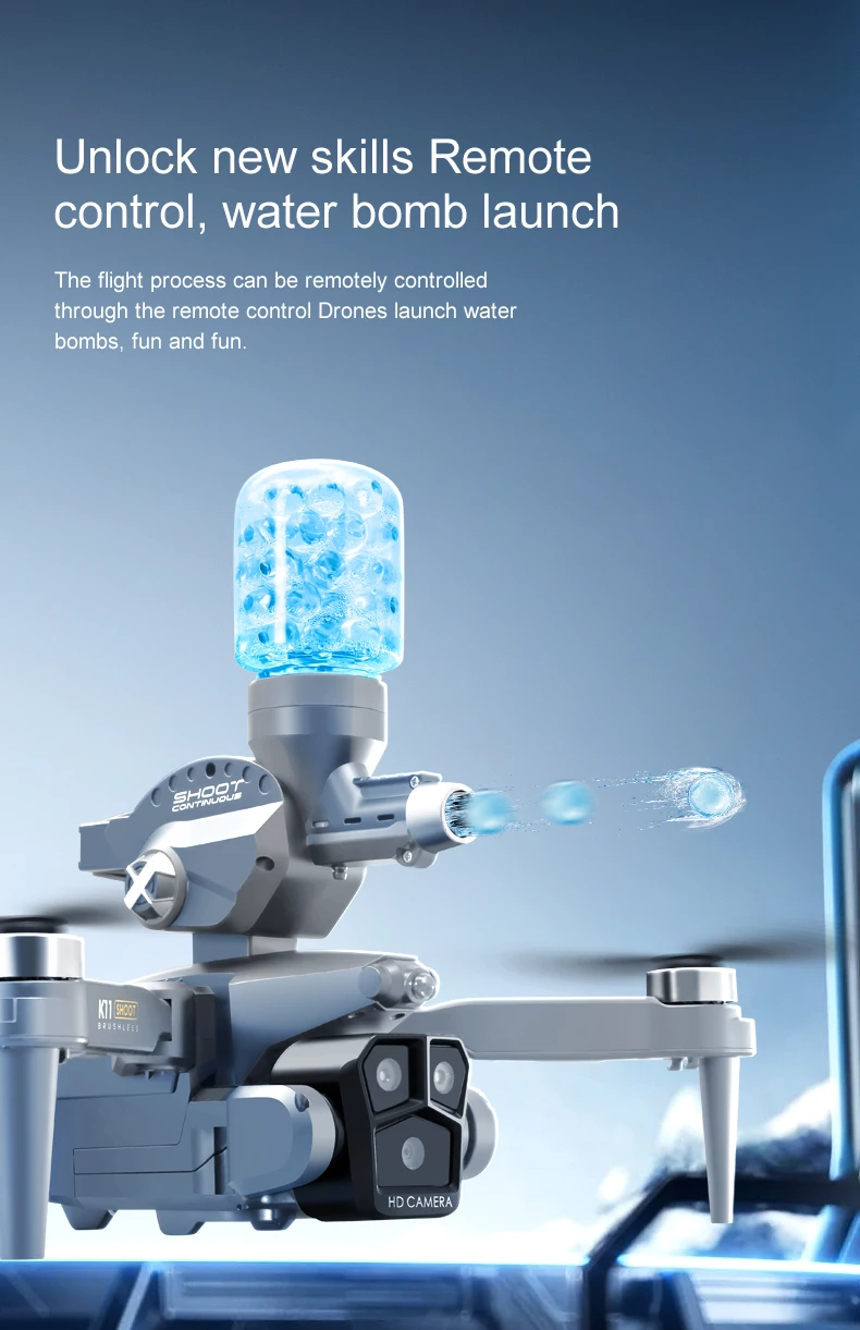 K11 Max Drone, unlock new skills remote control, water bomb launch the flight process can be