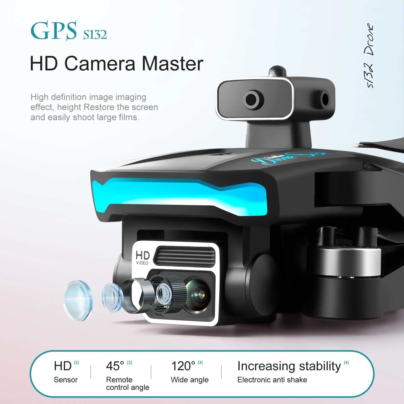 S132 الطائرة بدون طيار - 8K HD كاميرا مزدوجة نظام تحديد المواقع تجنب العوائق فرش السيارات RC هليكوبتر المهنية لعبة كوادكوبتر قابلة للطي 61 S132 Drone, hd 458 1208 increasing stability sensor remote wide angle electronic
