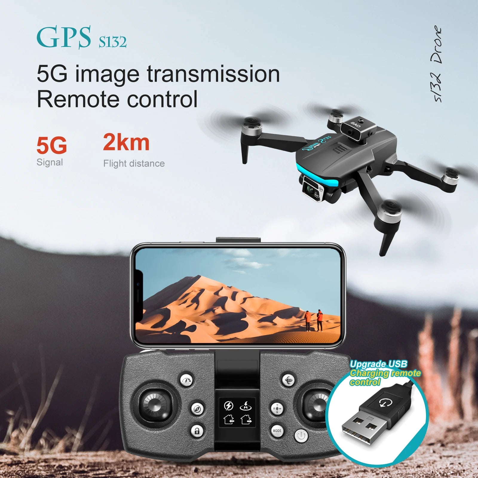 S132 الطائرة بدون طيار - 8K HD كاميرا مزدوجة نظام تحديد المواقع تجنب العوائق فرش السيارات RC هليكوبتر المهنية لعبة كوادكوبتر قابلة للطي 63 S132 Drone, gps s152 x 5g image transmission remote