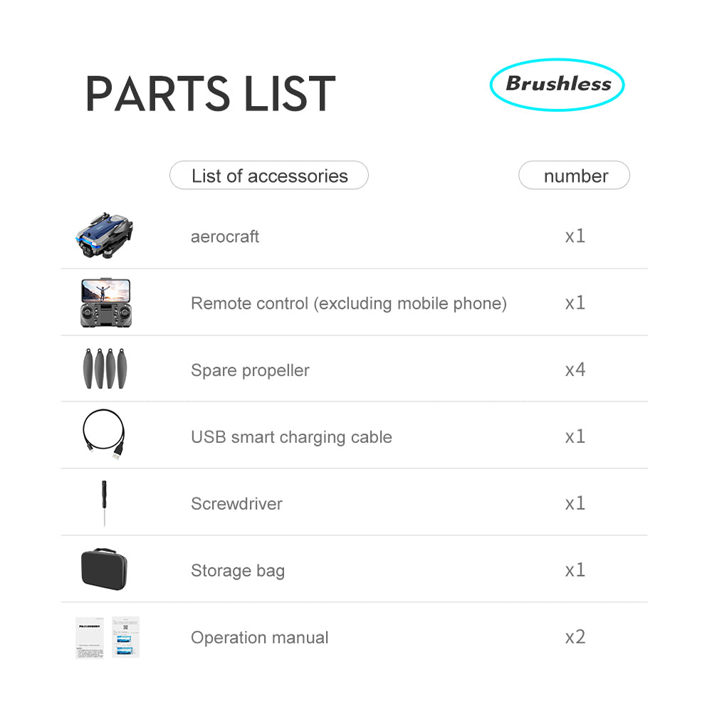 LS S8S Drone, parts list brushless list of accessories number aerocraft xl remote