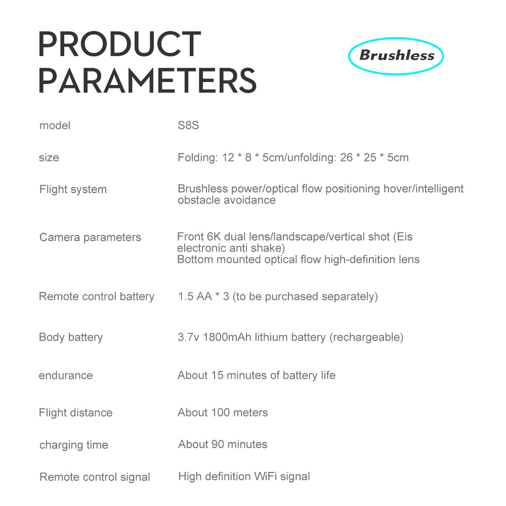 LS S8S Drone, hoverlintelligent obstacle avoidance camera parameters front 6k