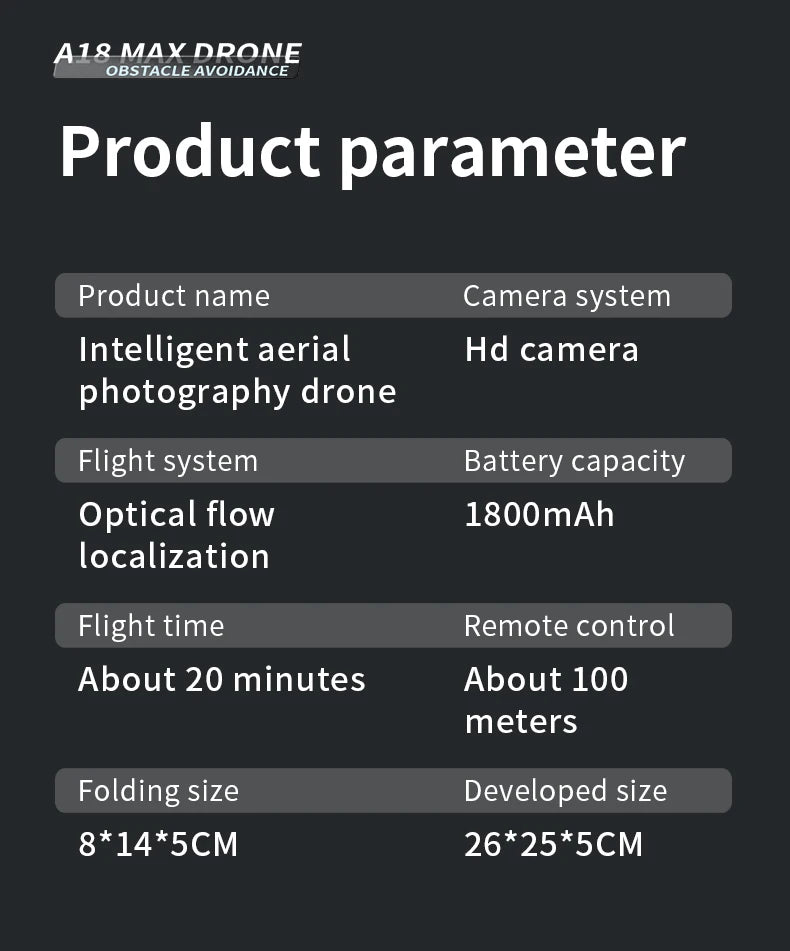 A18 MAX Drone, a1e maydrone obstacle avoidance product name camera system