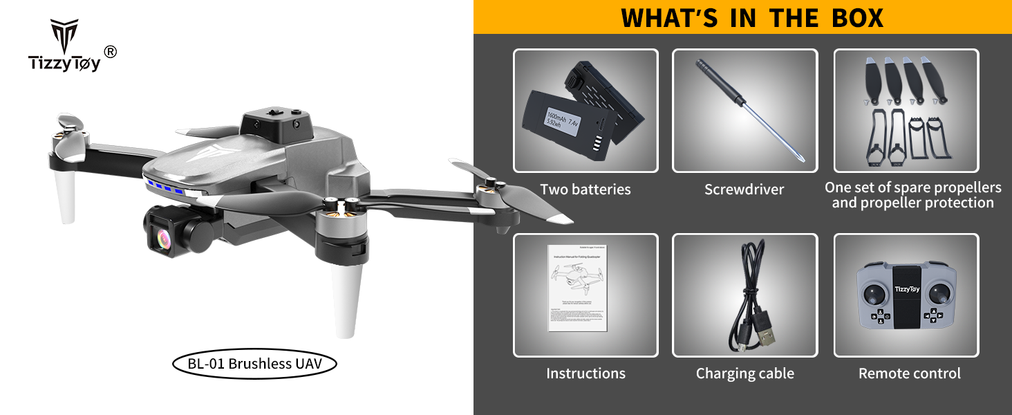 TizzyToy ‎BL01 Drone, what's in the box tizzy zy batteries screw