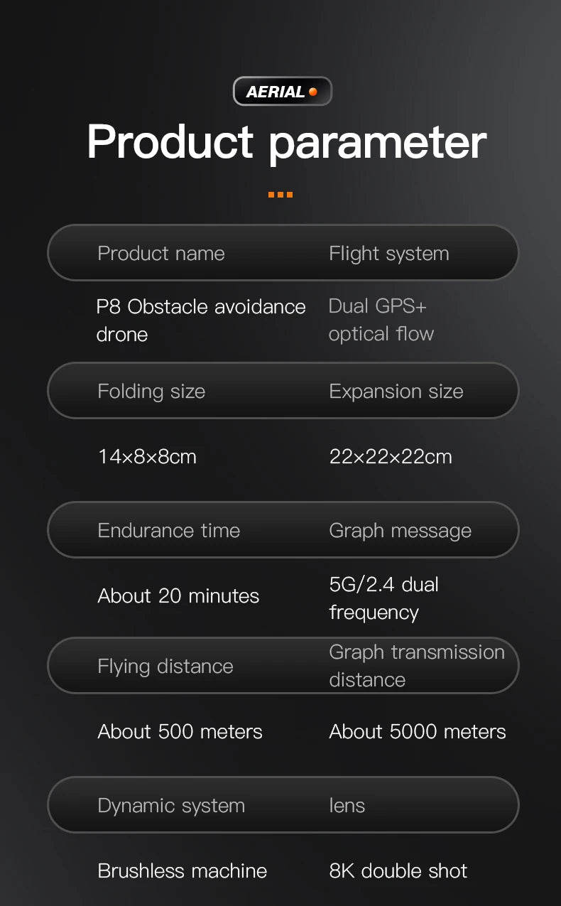 P8 Pro GPS Drone, aerial product parameter product name flight system p8 obstacle avoidance dual