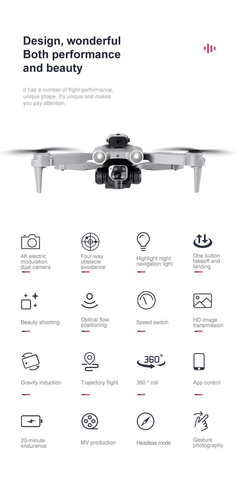 K9 RC Drone, 4k electric four-way highlight night one button modulation obstacle take