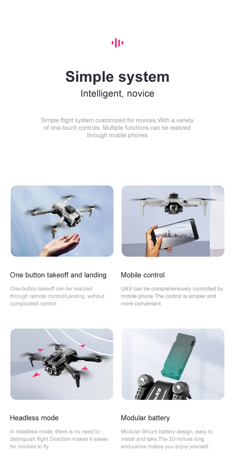 K9 RC Drone, simple flight system customized for novices, with a variety of one