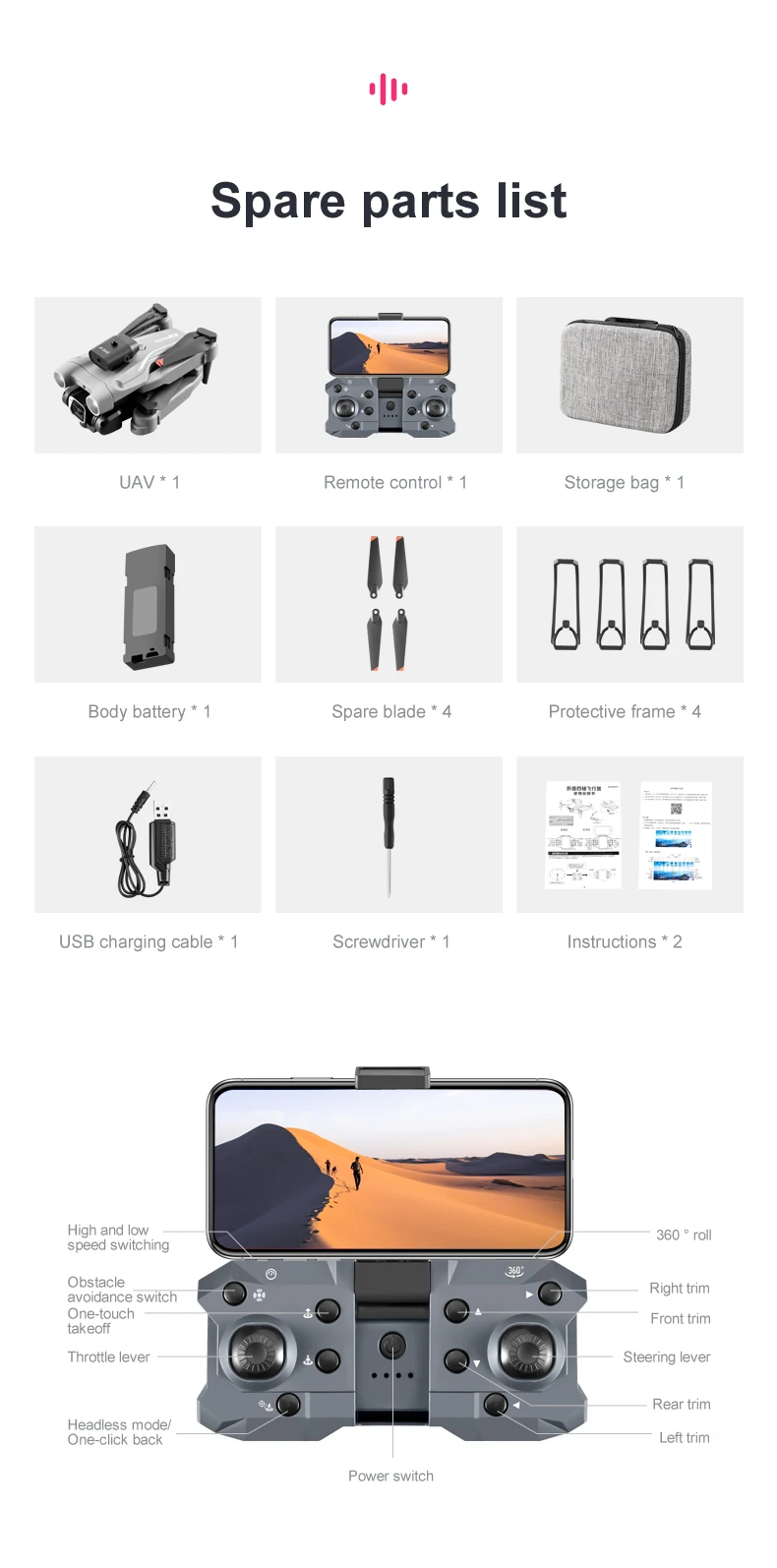 K9 RC Drone, spare parts list uav remote control storage body battery spare blade