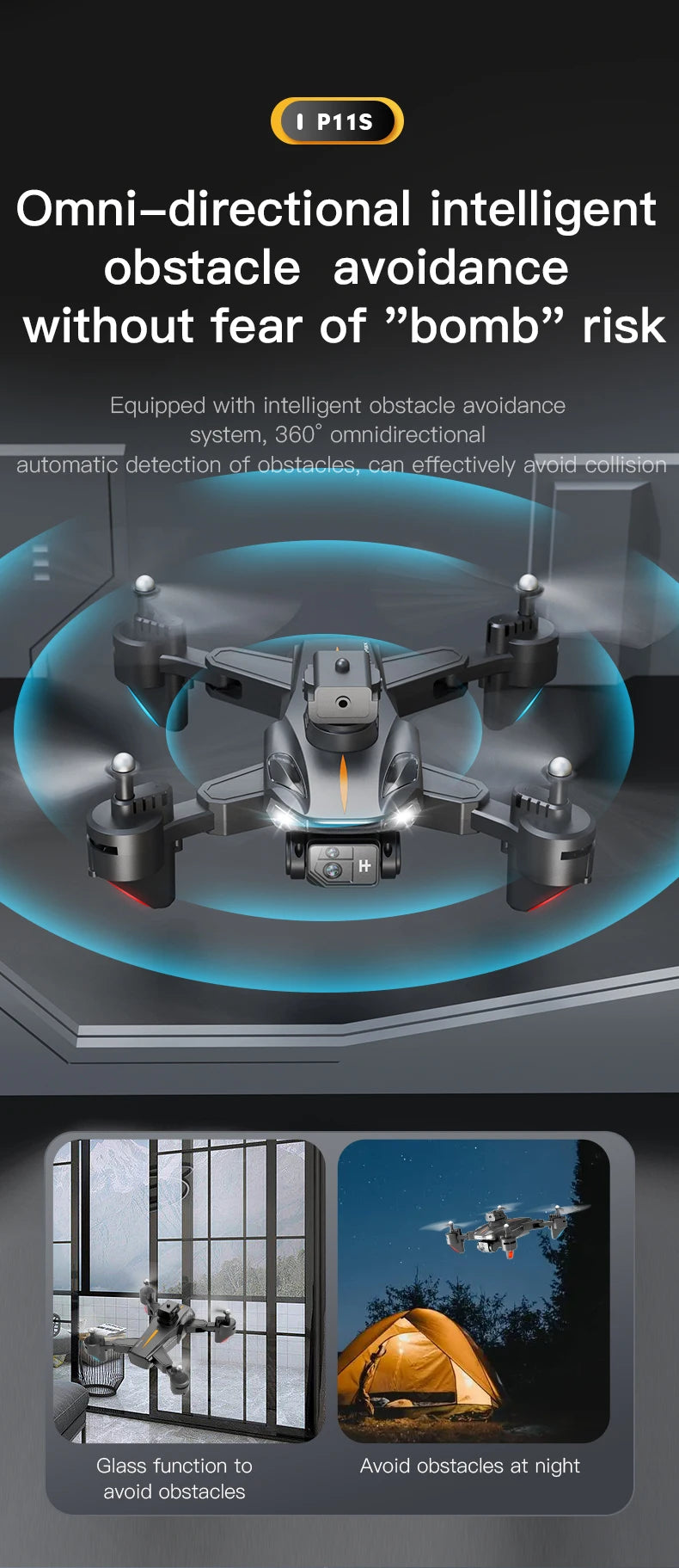 P11S Drone, p11s omni-directional intelligent obstacle avoidance system can