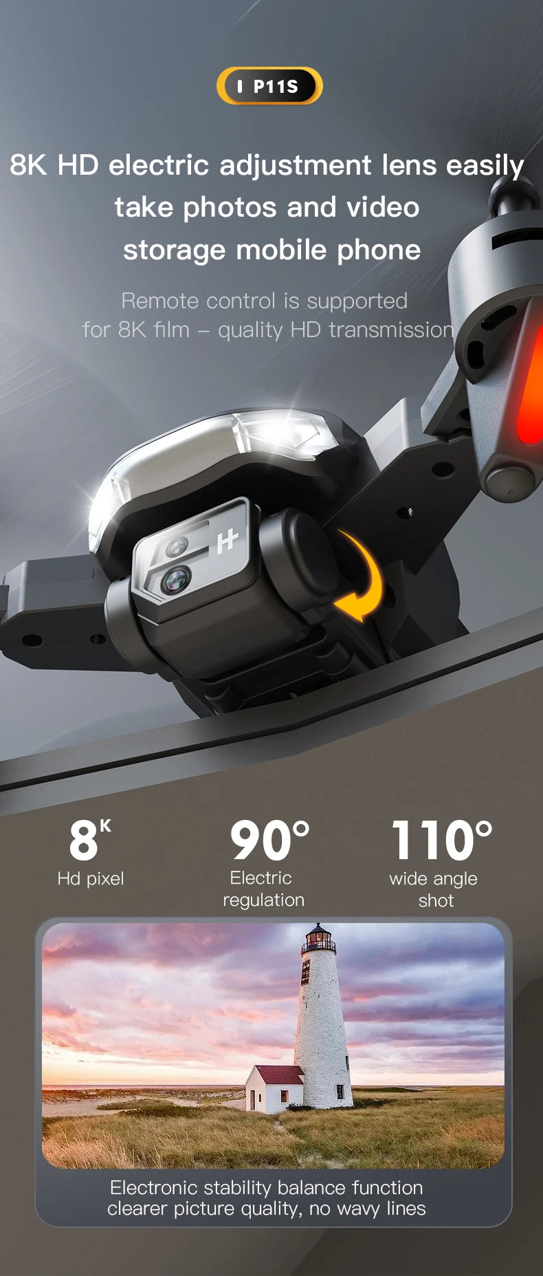 P11S Drone, p11s 8k hd electric adjustment lens easily take