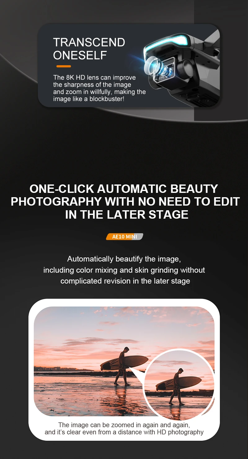 طائرة بدون طيار KBDFA AE10 - طائرة بدون طيار صغيرة بدون فرشاة 6K Fpv HD 4K احترافية بكاميرا مزدوجة طائرات بدون طيار هدية عيد الميلاد GPS كوادكوبتر Rc ألعاب للأولاد 20 KBDFA AE10 Drone, transcend oneself the 8k hd lens can improve the sharp