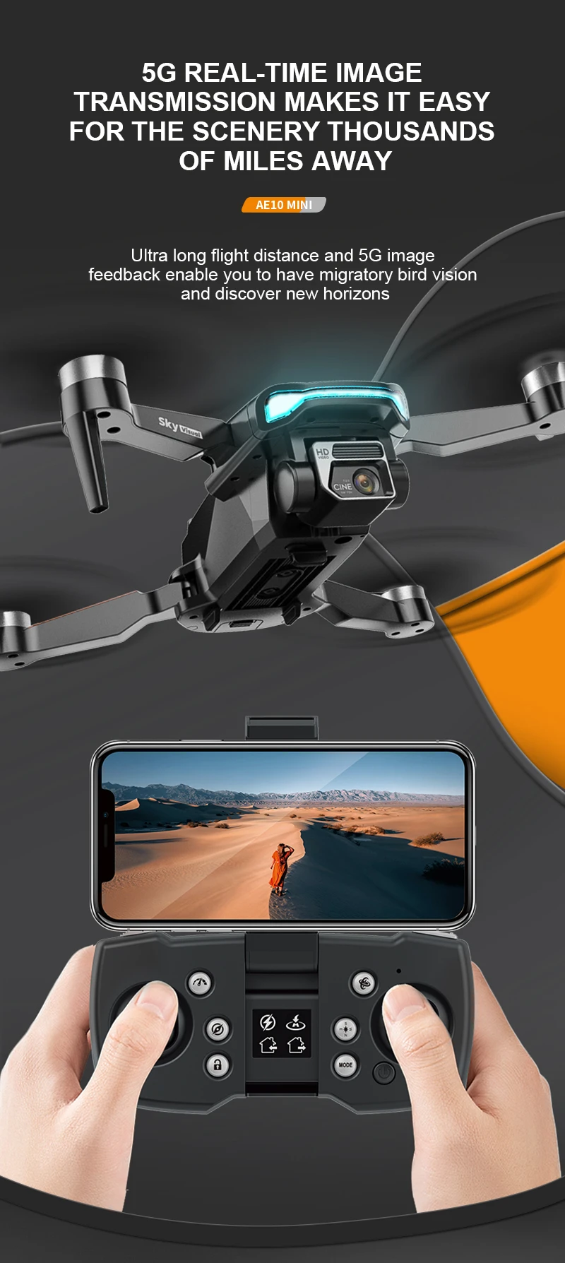 طائرة بدون طيار KBDFA AE10 - طائرة بدون طيار صغيرة بدون فرشاة 6K Fpv HD 4K احترافية بكاميرا مزدوجة طائرات بدون طيار هدية عيد الميلاد GPS كوادكوبتر Rc ألعاب للأولاد 27 KBDFA AE10 Drone, 5g real-time image transmission makes it easy for the scenery thousands