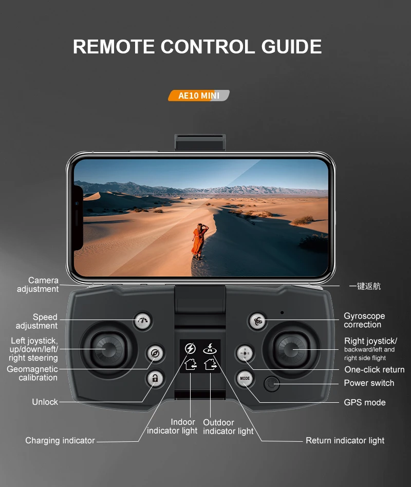 طائرة بدون طيار KBDFA AE10 - طائرة بدون طيار صغيرة بدون فرشاة 6K Fpv HD 4K احترافية بكاميرا مزدوجة طائرات بدون طيار هدية عيد الميلاد GPS كوادكوبتر Rc ألعاب للأولاد 34 KBDFA AE10 Drone, remote control guide ae1o mini camera adjustment gy