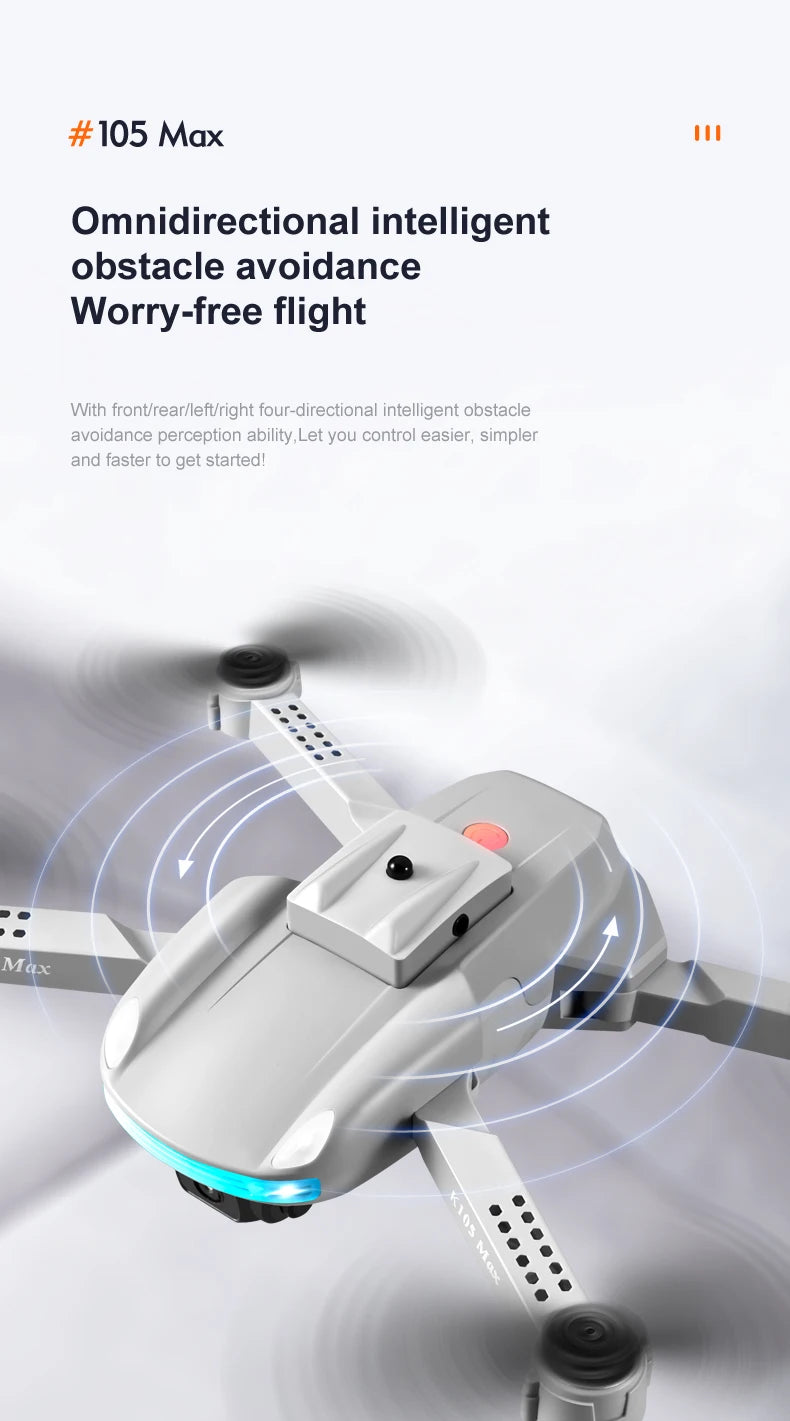 JINHENG K105 Max Drone - 4K HD كاميرا مزدوجة مع تجنب العوائق واي فاي Fpv ألعاب كوادكوبتر قابلة للطي للأطفال هوبي 30 JINHENG K105 Max Drone, 105 max omnidirectional intelligent obstacle avoidance worry-free flight