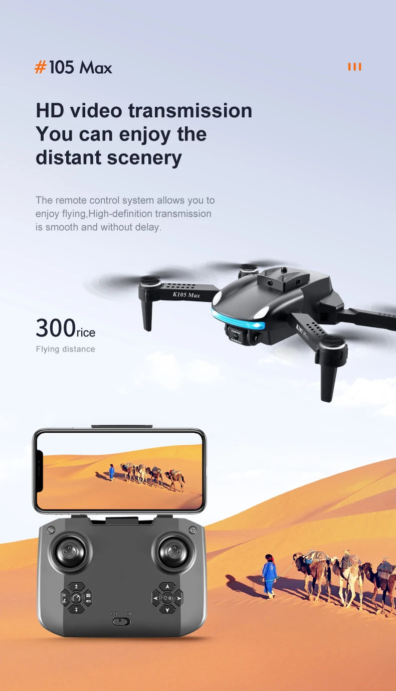 JINHENG K105 Max Drone - 4K HD كاميرا مزدوجة مع تجنب العوائق واي فاي Fpv ألعاب كوادكوبتر قابلة للطي للأطفال هوبي 37 JINHENG K105 Max Drone, remote control system allows you to enjoy flying high-definition transmission
