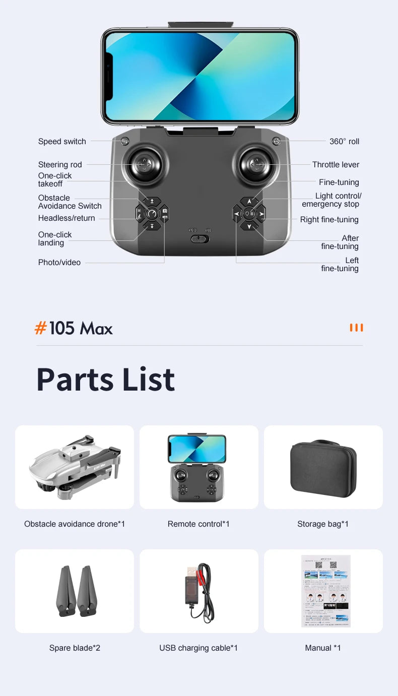 JINHENG K105 Max Drone - 4K HD كاميرا مزدوجة مع تجنب العوائق واي فاي Fpv ألعاب كوادكوبتر قابلة للطي للأطفال هوبي 43 JINHENG K105 Max Drone, speed switch 360" roll steering rod throttle lever one-click takeoff