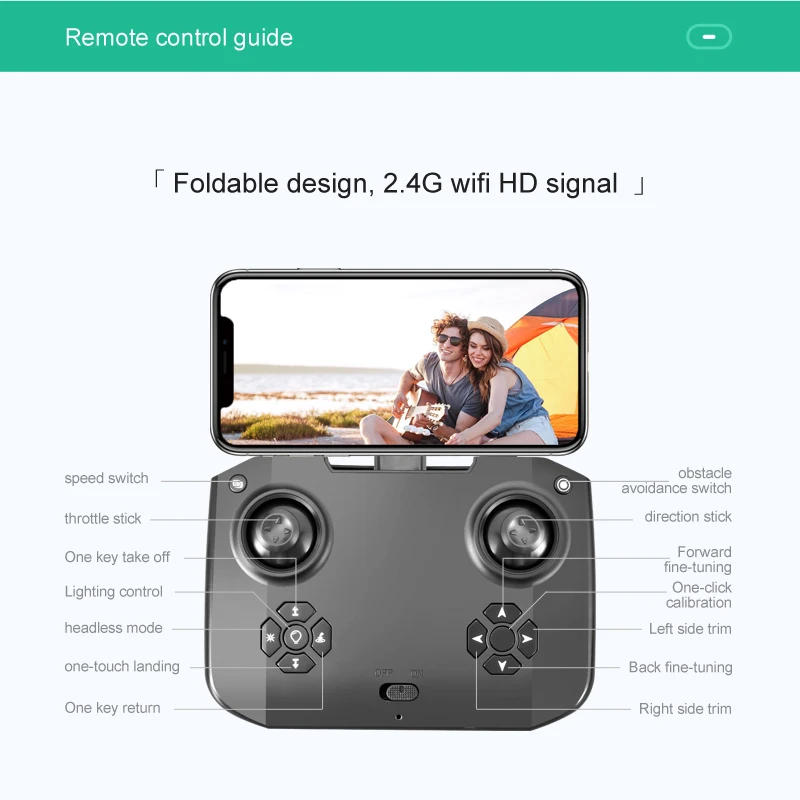 KK3 Pro Mini Drone, remote control guide foldable design, 2.4g wifi hd