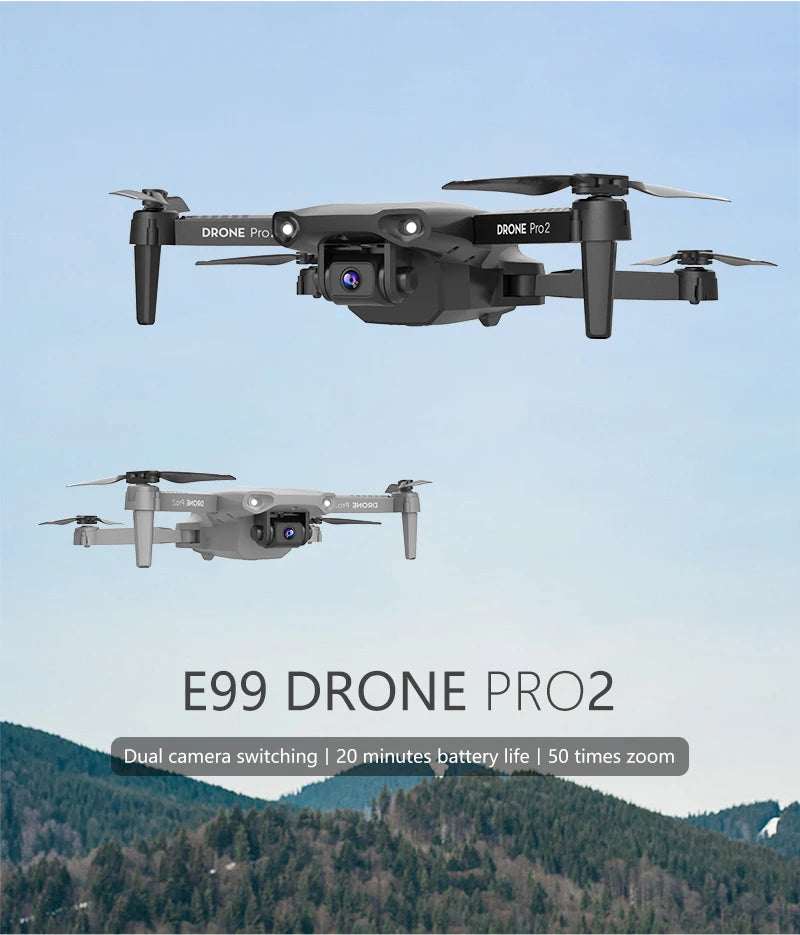 XKJ E99 RC Mini Drone - 4K 1080P 720P كاميرا مزدوجة WIFI FPV التصوير الجوي هليكوبتر قابلة للطي كوادكوبتر بدون طيار 24 XKJ E99 RC Mini Drone, Sena Oasho o E99 DRONE PRO2 Dual camera switching 20 minutes