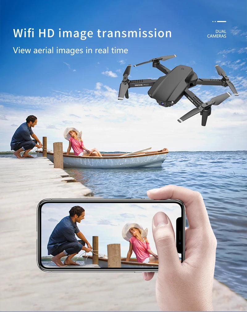 XKJ E99 RC Mini Drone - 4K 1080P 720P كاميرا مزدوجة WIFI FPV التصوير الجوي هليكوبتر قابلة للطي كوادكوبتر بدون طيار 32 wifi hd image transmission camdras view aerial images in real