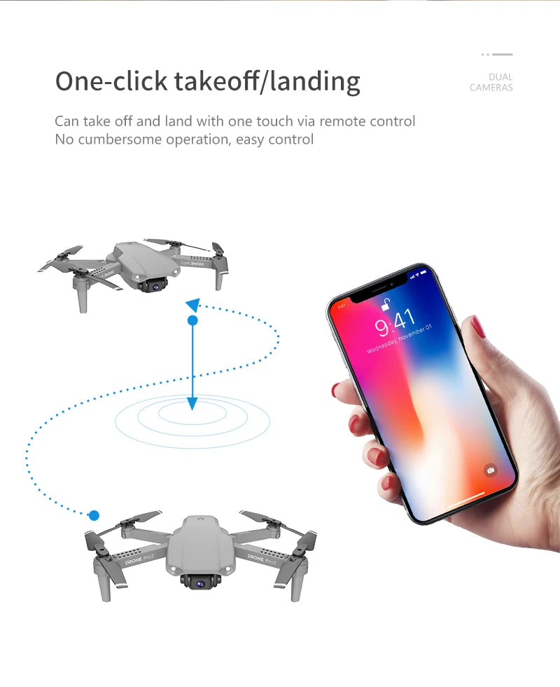 XKJ E99 RC Mini Drone - 4K 1080P 720P كاميرا مزدوجة WIFI FPV التصوير الجوي هليكوبتر قابلة للطي كوادكوبتر بدون طيار 41 XKJ E99 RC Mini Drone, one-click takeoff/landing cambras can take