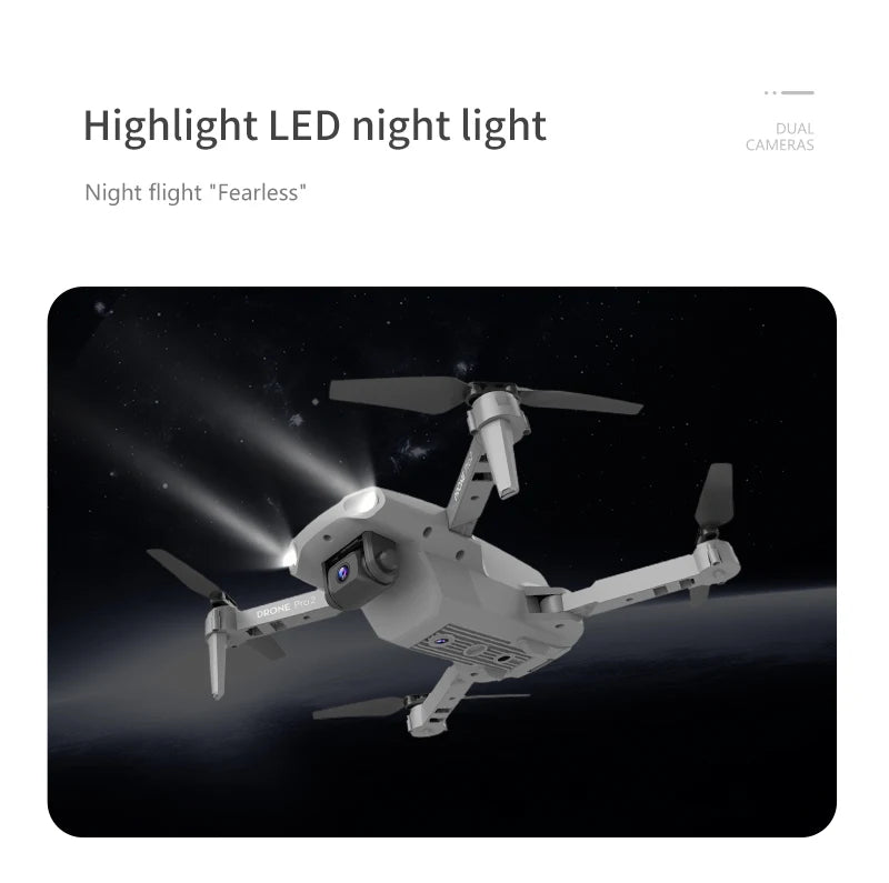 XKJ E99 RC Mini Drone - 4K 1080P 720P كاميرا مزدوجة WIFI FPV التصوير الجوي هليكوبتر قابلة للطي كوادكوبتر بدون طيار 45 highlight led night light cambhas night flight "fear