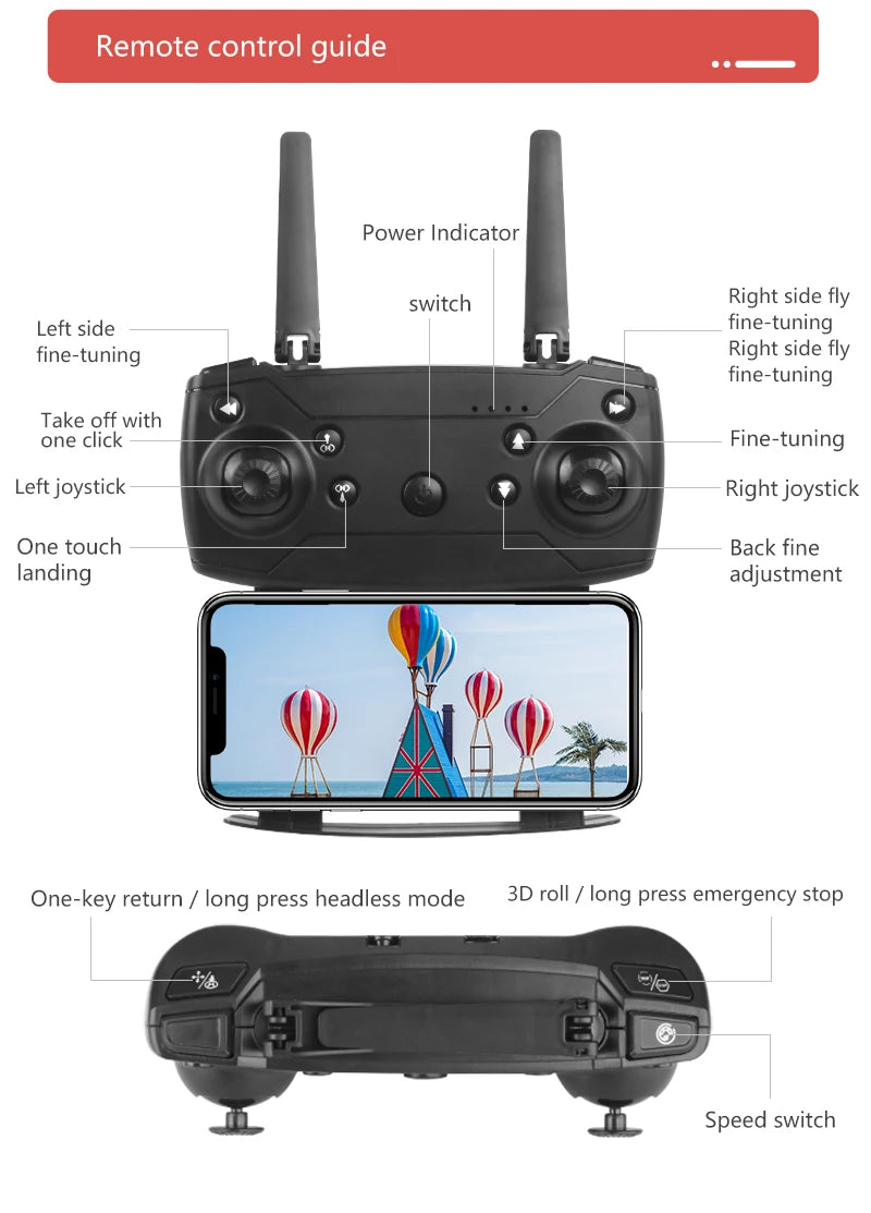 XKJ E99 RC Mini Drone - 4K 1080P 720P كاميرا مزدوجة WIFI FPV التصوير الجوي هليكوبتر قابلة للطي كوادكوبتر بدون طيار 47 XKJ E99 RC Mini Drone, remote control power indicator switch right side fly left side fine -