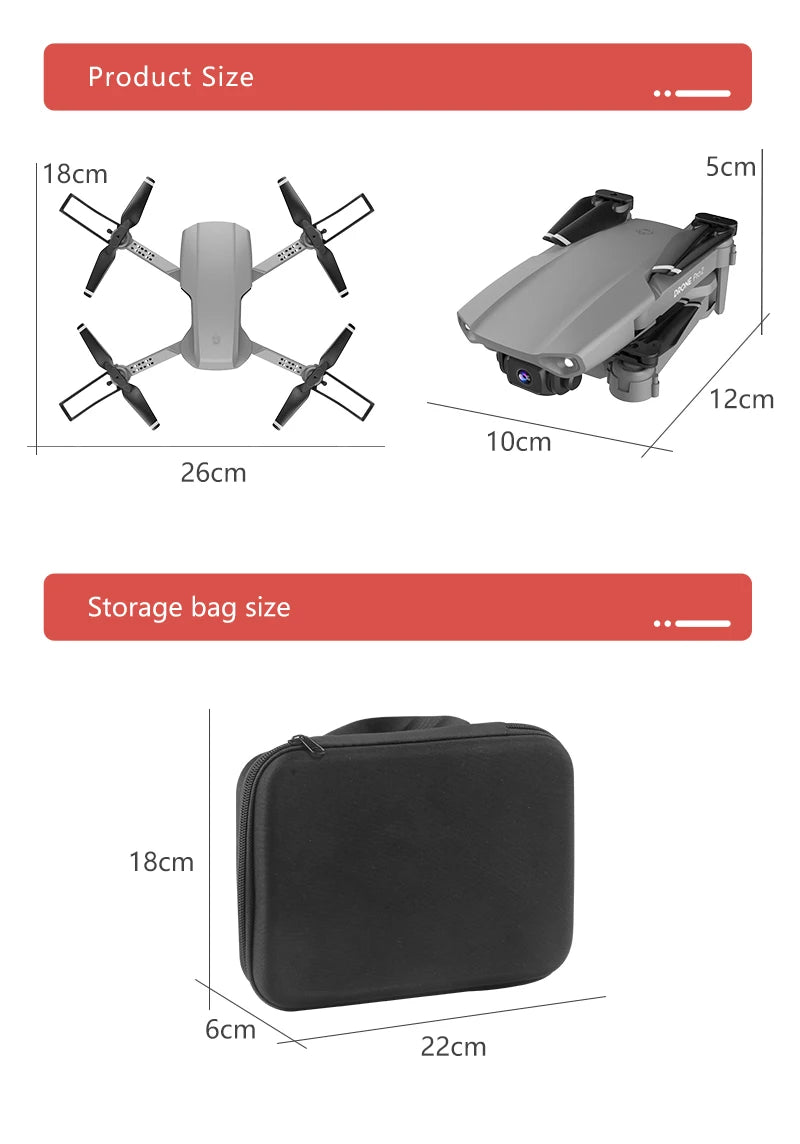 XKJ E99 RC Mini Drone - 4K 1080P 720P كاميرا مزدوجة WIFI FPV التصوير الجوي هليكوبتر قابلة للطي كوادكوبتر بدون طيار 49 XKJ E99 RC Mini Drone, Product Size 18cm Scm 12cm 1Ocm 26cm Storage size
