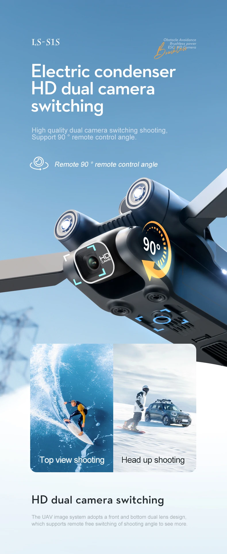 KBDFA S1S Min Drone, uav image system adopts a front and bottom dual