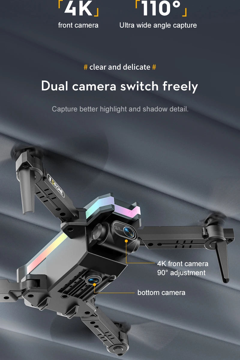 XT8 RC Mini Drone - 2024 جديد 4K كاميرا مزدوجة عالية الدقة تصوير فيديو Led بدون طيار كوادكوبتر مع FPV مفتاح واحد ألعاب العودة للأطفال هدية 28 XT8 RC Mini Drone, '4kj '1100, front camera ultra wide