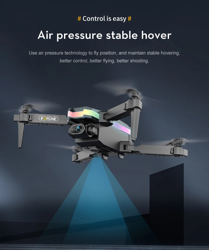 XT8 RC Mini Drone - 2024 جديد 4K كاميرا مزدوجة عالية الدقة تصوير فيديو Led بدون طيار كوادكوبتر مع FPV مفتاح واحد ألعاب العودة للأطفال هدية 30 XT8 RC Mini Drone, control is easy air pressure stable hover use air pressure technology to fly position