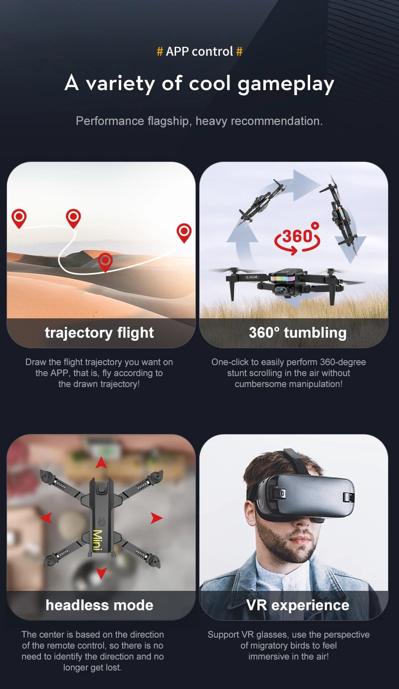 XT8 RC Mini Drone - 2024 جديد 4K كاميرا مزدوجة عالية الدقة تصوير فيديو Led بدون طيار كوادكوبتر مع FPV مفتاح واحد ألعاب العودة للأطفال هدية 35 XT8 RC Mini Drone, app control a variety of cool gameplay performance flagship, heavy recommendation