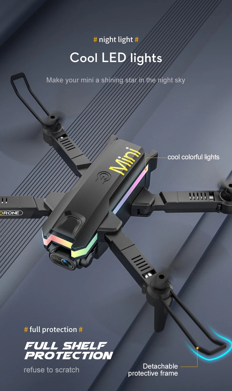 XT8 RC Mini Drone - 2024 جديد 4K كاميرا مزدوجة عالية الدقة تصوير فيديو Led بدون طيار كوادكوبتر مع FPV مفتاح واحد ألعاب العودة للأطفال هدية 37 XT8 RC Mini Drone, night light cool led lights make your mini a shining star in the