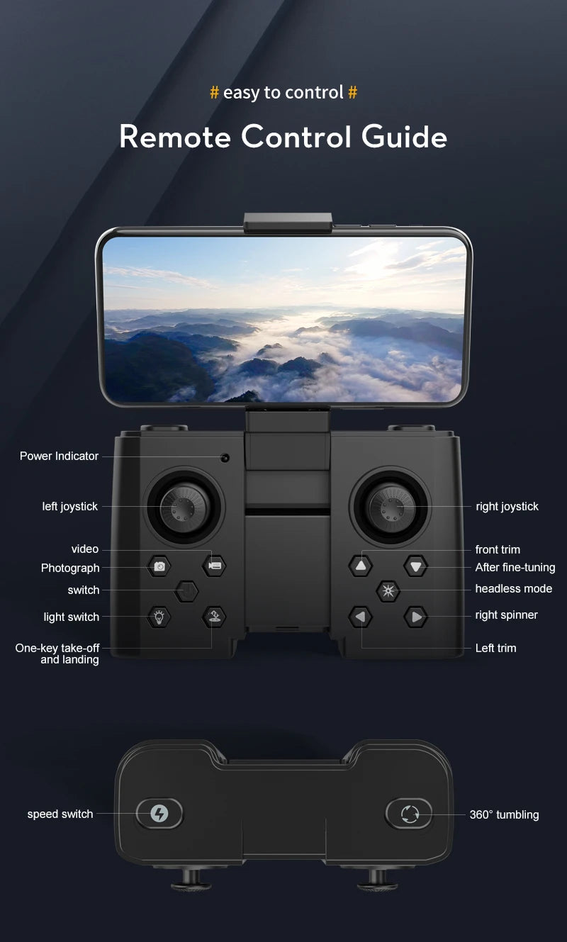 XT8 RC Mini Drone - 2024 جديد 4K كاميرا مزدوجة عالية الدقة تصوير فيديو Led بدون طيار كوادكوبتر مع FPV مفتاح واحد ألعاب العودة للأطفال هدية 38 XT8 RC Mini Drone, easy to control remote control guide power indicator left joystick right joystick