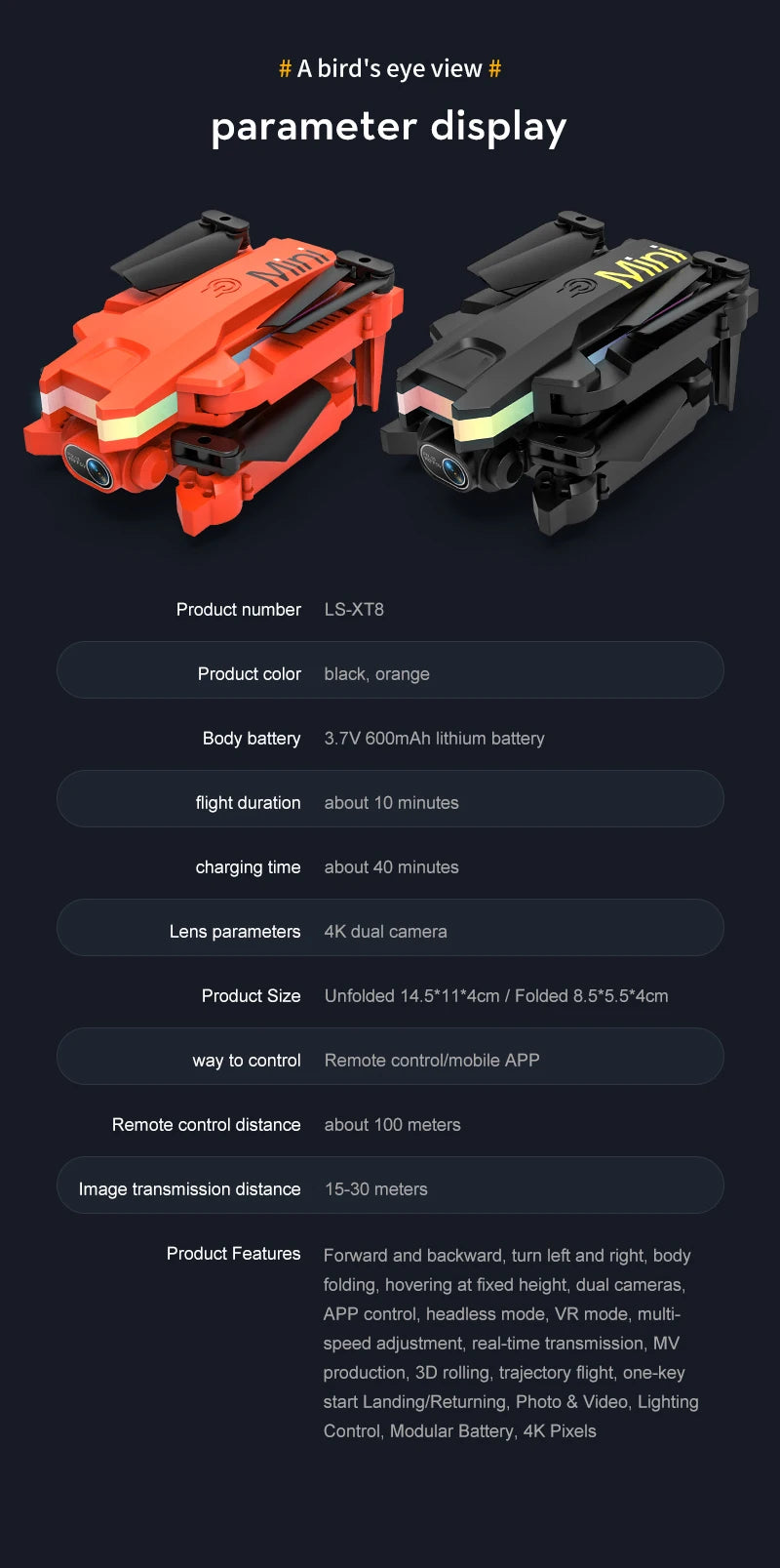 XT8 RC Mini Drone - 2024 جديد 4K كاميرا مزدوجة عالية الدقة تصوير فيديو Led بدون طيار كوادكوبتر مع FPV مفتاح واحد ألعاب العودة للأطفال هدية 39 XT8 RC Mini Drone