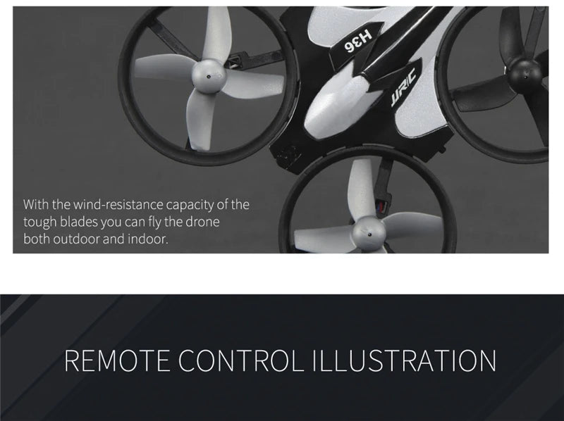 JJRC H36 RC طائرة صغيرة بدون طيار - طائرة هليكوبتر 4CH لعبة كوادكوبتر بدون رأس 6 محاور مفتاح واحد إرجاع 360 درجة فليب LED ألعاب RC VS H56 H74 32 JJRC H36 RC Mini Drone, with the wind-resistance capacity of the tough blades