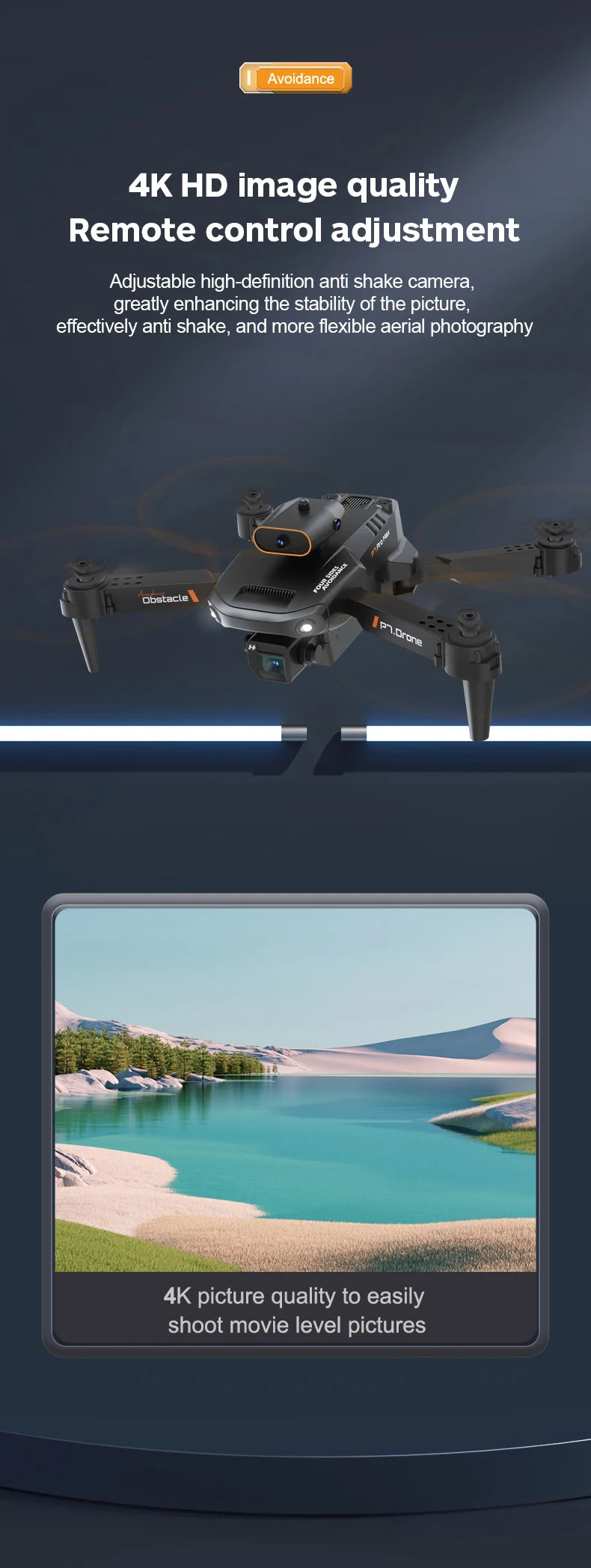 KBDFA NEW P7 Mini Drone, avoidance 4k hd image quality remote control adjustment adjustable high