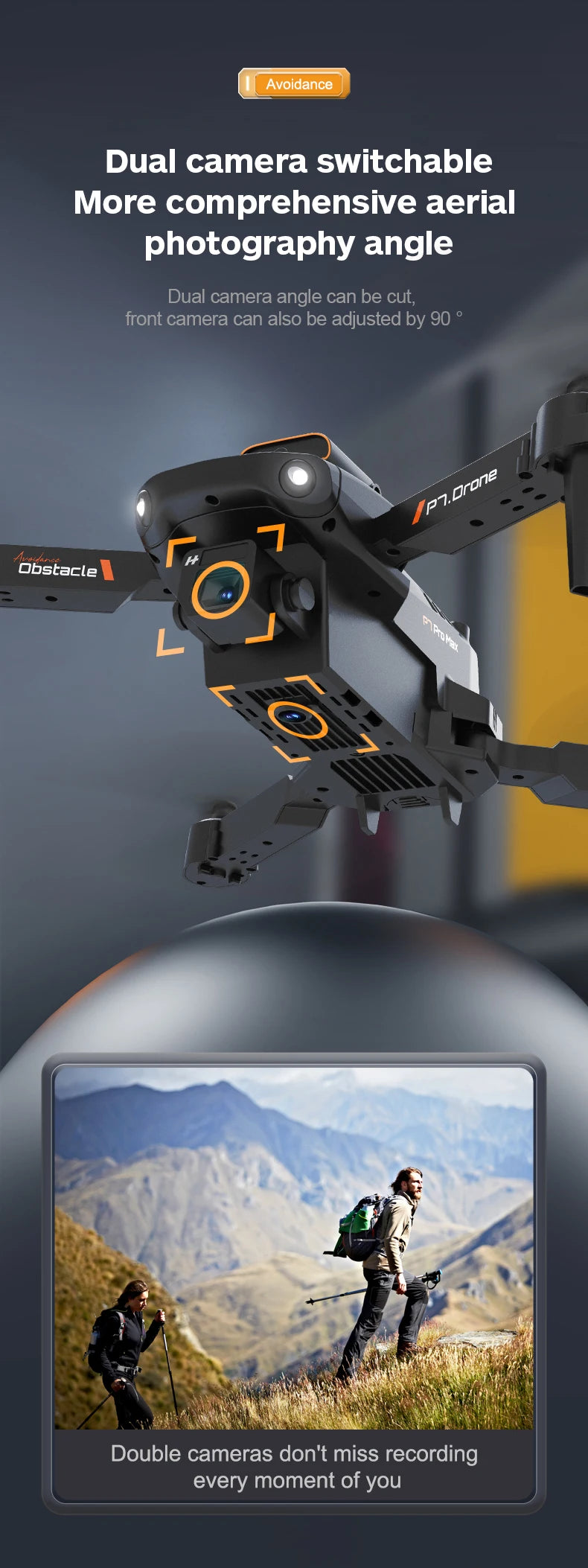 KBDFA NEW P7 Mini Drone, avoidance dual camera switchable more comprehensive aerial photography angle dual camera angle