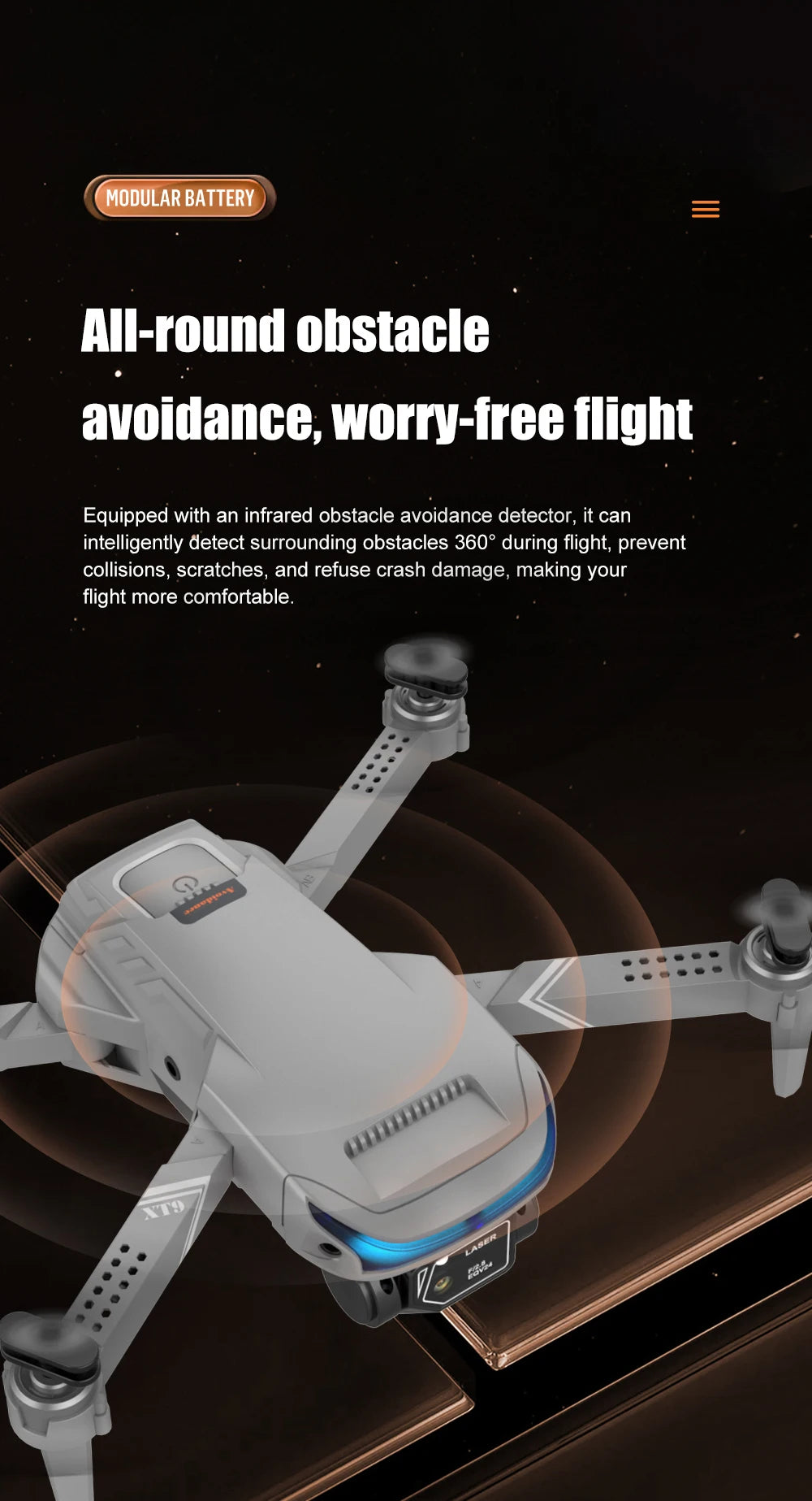 JINHENG LS-XT9 Drone - 2023 جديد 4K كاميرا مزدوجة واي فاي FPV موقع التدفق البصري تجنب العوائق قابلة للطي بدون طيار كوادكوبتر هليكوبتر هدايا 31 JINHENG LS-XT9 Drone, modular battery ail-round obstacle avoidance, worry-free