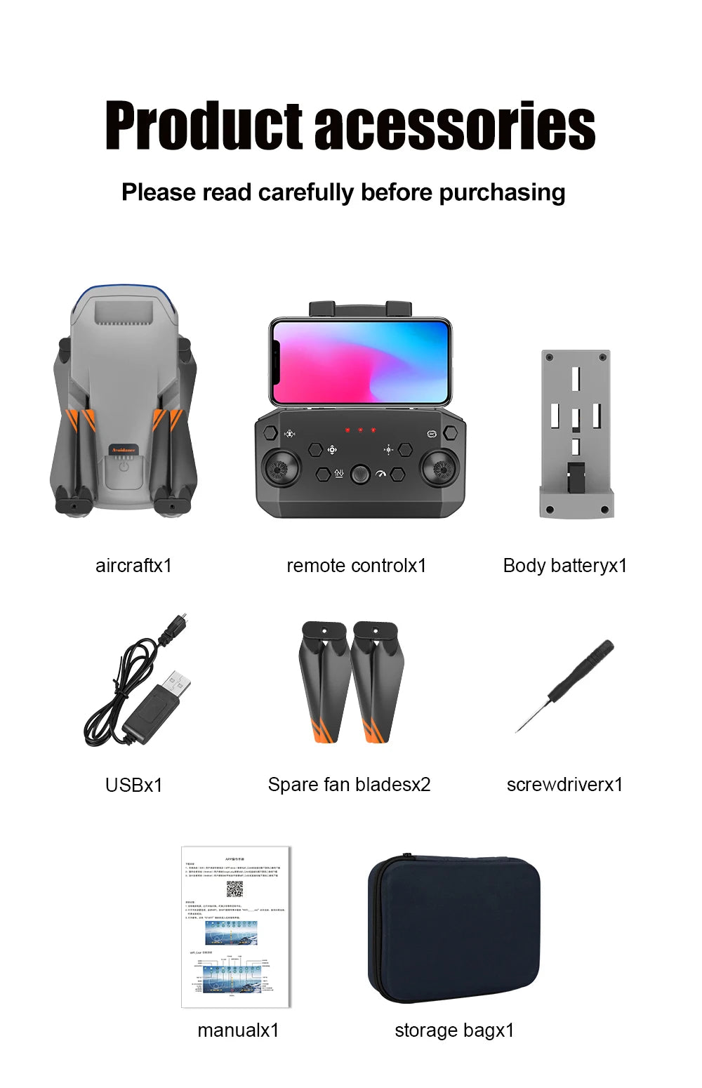 XT9 Mini Drone, aircraftx1 remote controlx1 body batteryx1 usbx
