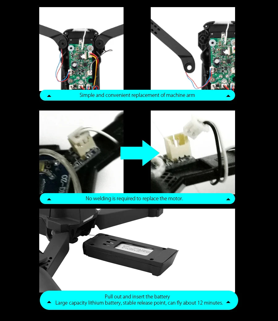Eachine E58 Drone, simple and convenient replacement of machine arm no welding is required to replace the