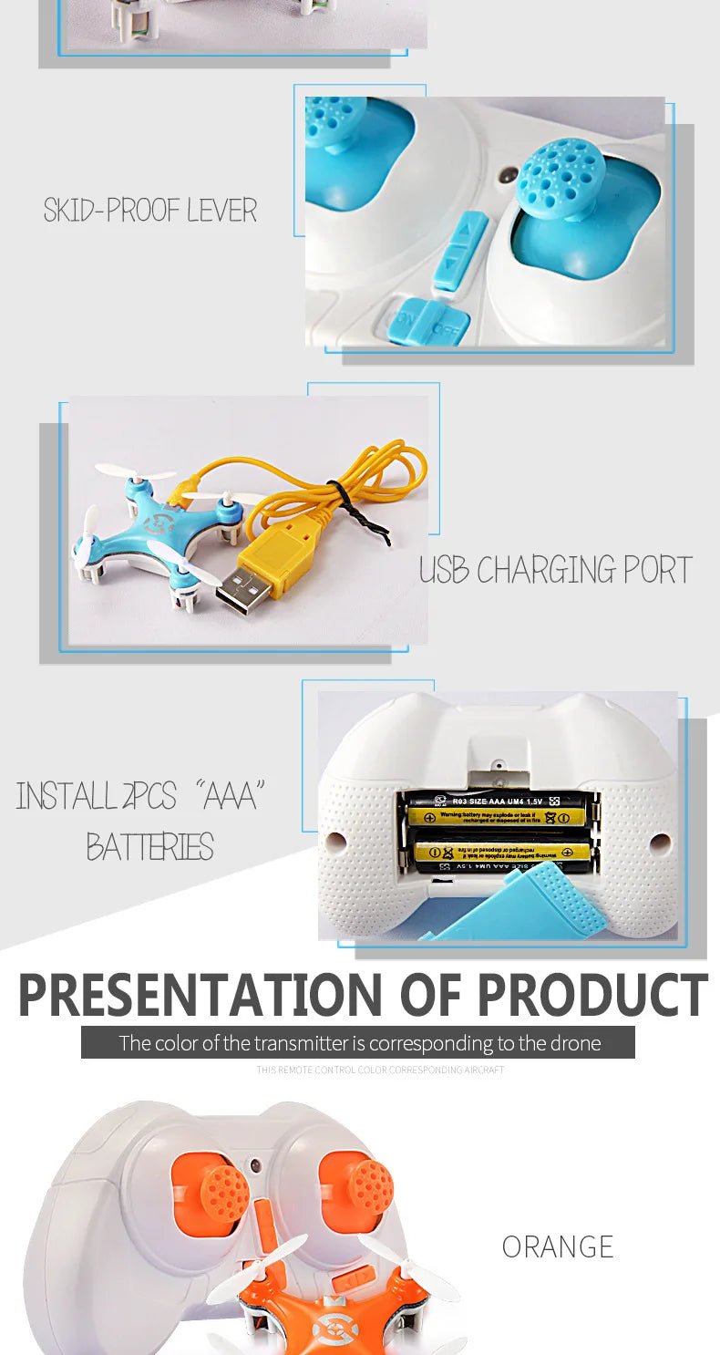 Cheerson CX10 Mini Drone, the color of the transmitter is corresponding to the drone this remote control