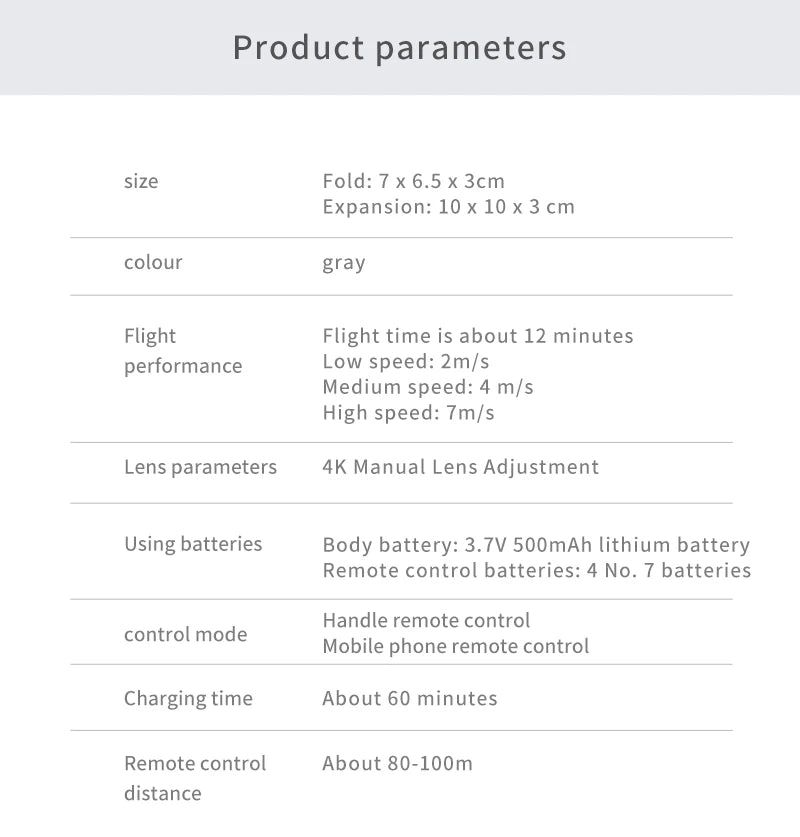 QJ KY905 Mini Drone, 4k manual lens adjustment batteries body battery: 3.7v 500m